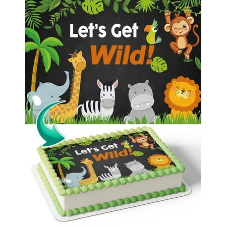 Lets Get Wild Baby Safari Jungle Animals Edible Cake Image Topper Birthday Photo Icing Fondant Decoration Print 1/4 Sheet