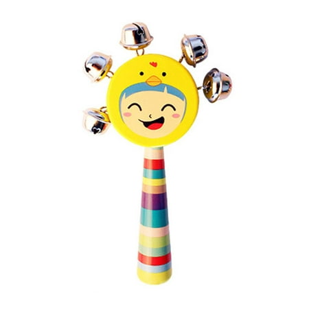 JOYFEEL Clearance 2019 Baby Smile Faces Natural Wooden Hand Bells Rattles Educational Jingle Ring Toys for Kids/Child Random Color Best Toy Gifts for Children