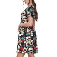 thumbnail image 2 of Gukieu rock record Skull artist Print Women's Short Sleeve Dress, Elastic Waistband A-line with Pockets Summer Dress, Suitable for Daily Leisure, Work, Vacation, 2 of 6