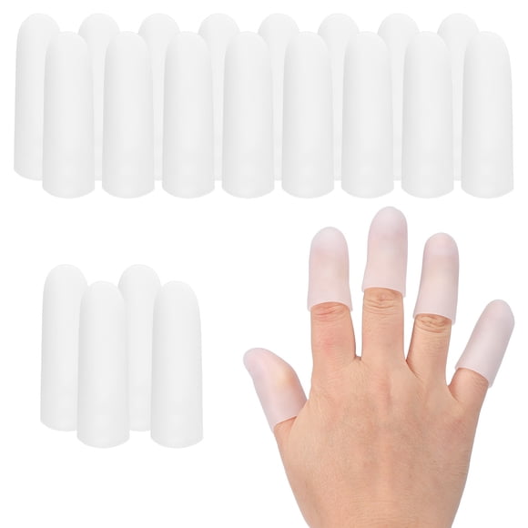 Uxcell Finger Sleeve Protectors, 20pcs Silicone Finger Cots Cover Cap Thumb Guard Gel Finger Protection for Repair, Arthritis, Sports, 2"x0.6" White