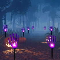 8 Pack Solar Light Up Skeleton Arm Decorations - Purple LED 11 Modes Outdoor Halloween Yard Stakes