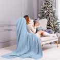 thumbnail image 2 of PiccoCasa Cotton Knitt Throw Blanket Decorative Cable Knitted Blanket for Couch, Chair, Columbia Blue 50" x 60", 2 of 8