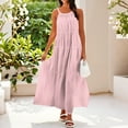 thumbnail image 2 of Sundress, Halter V Neck Sleeveless Loose Maxi Dress Casual Elegant Beach Wedding Guest Graduation Cocktail Dress Elopement For Bride Cocktail Dress Spring Women Dresses (S, Pink) ZMTing, 2 of 5