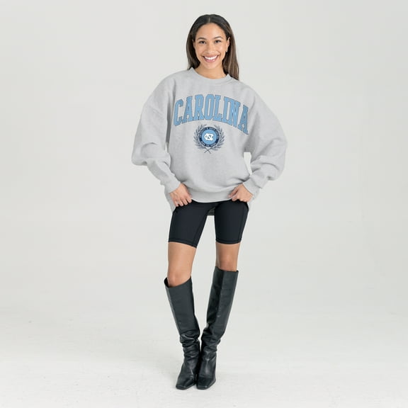 Women's Gameday Couture Ash North Carolina Tar Heels Oversized Tradition Refined Premium Fleece Sweatshirt