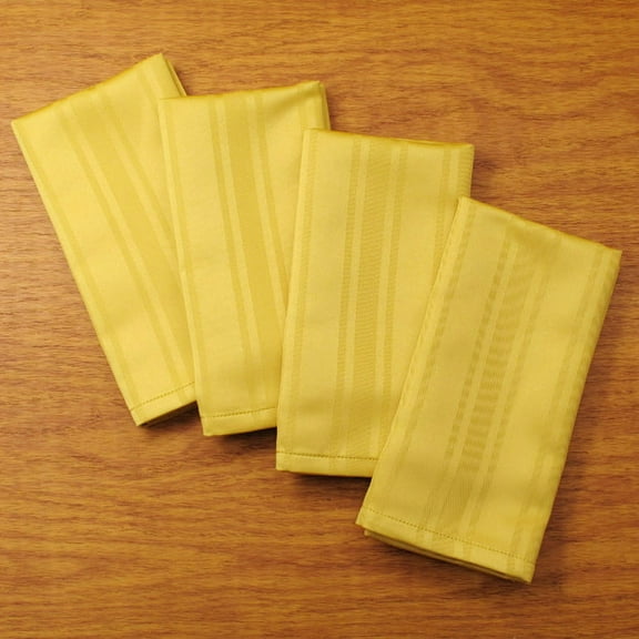 Stripes Woven Easy Care Microfiber Fabric Dinner Napkin, Set of 4 (Bright Gold)