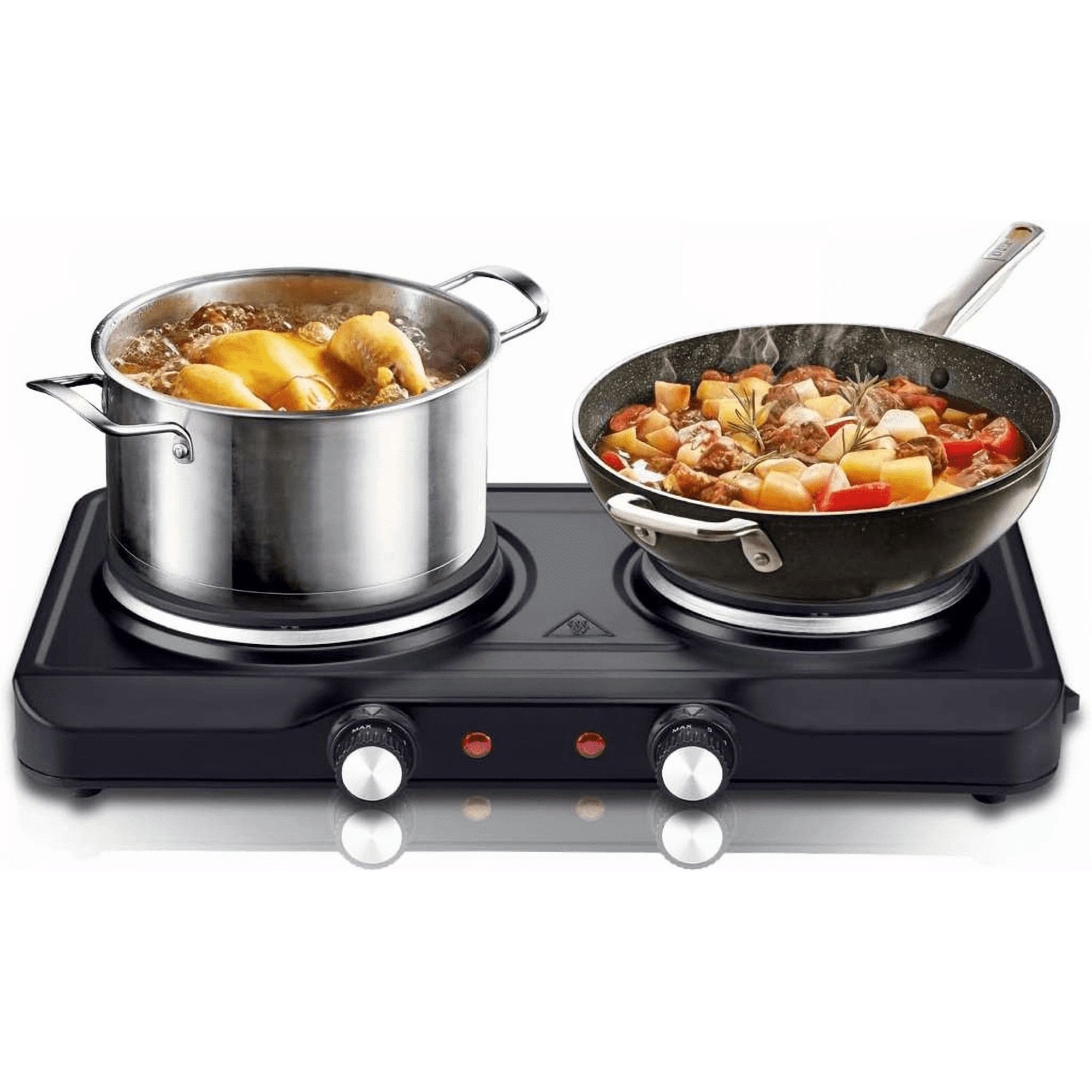 1800W Double Burner Electric Hot Plate with 6.1" and 7.2" Cast Iron Heating Plates