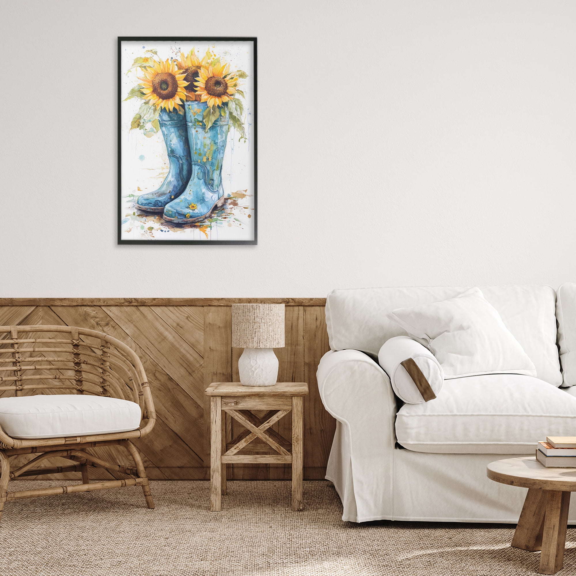 Stupell Industries Blue Rain Boots & Sunflowers Black Framed Giclee Art, design by Tina LeCour