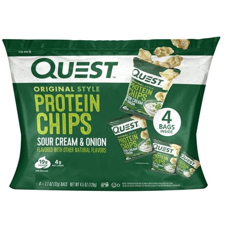 Quest Original Style Protein Chips, Sour Cream & Onion Flavor, Gluten Free, 1.1 oz Bags, 4 Count