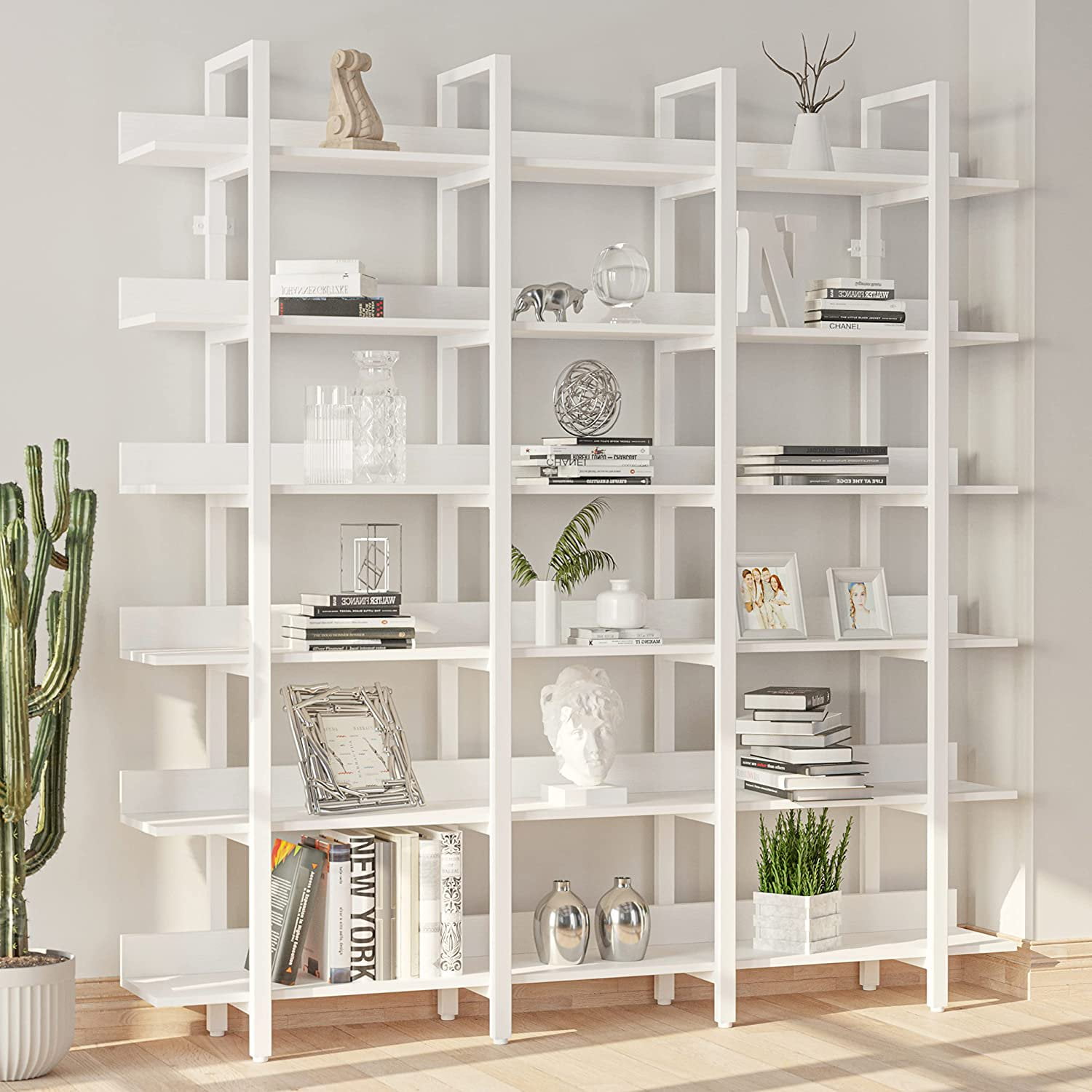 IRONCK Bookcase and Bookshelves Triple Wide 6Tiers Large Open Shelves, Etagere Bookcases with