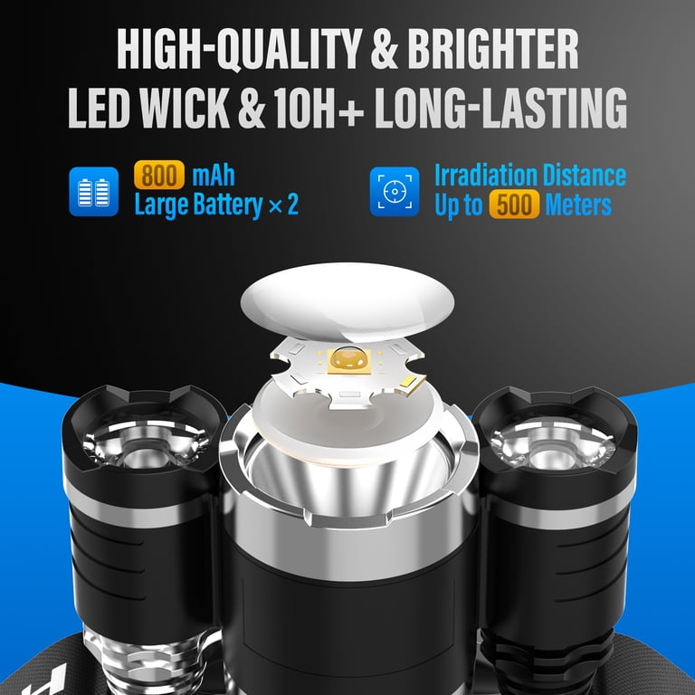 DAYBETTER 3LED Headlamp Rechargeable, 1200LM/1600mAh/4Modes Head
