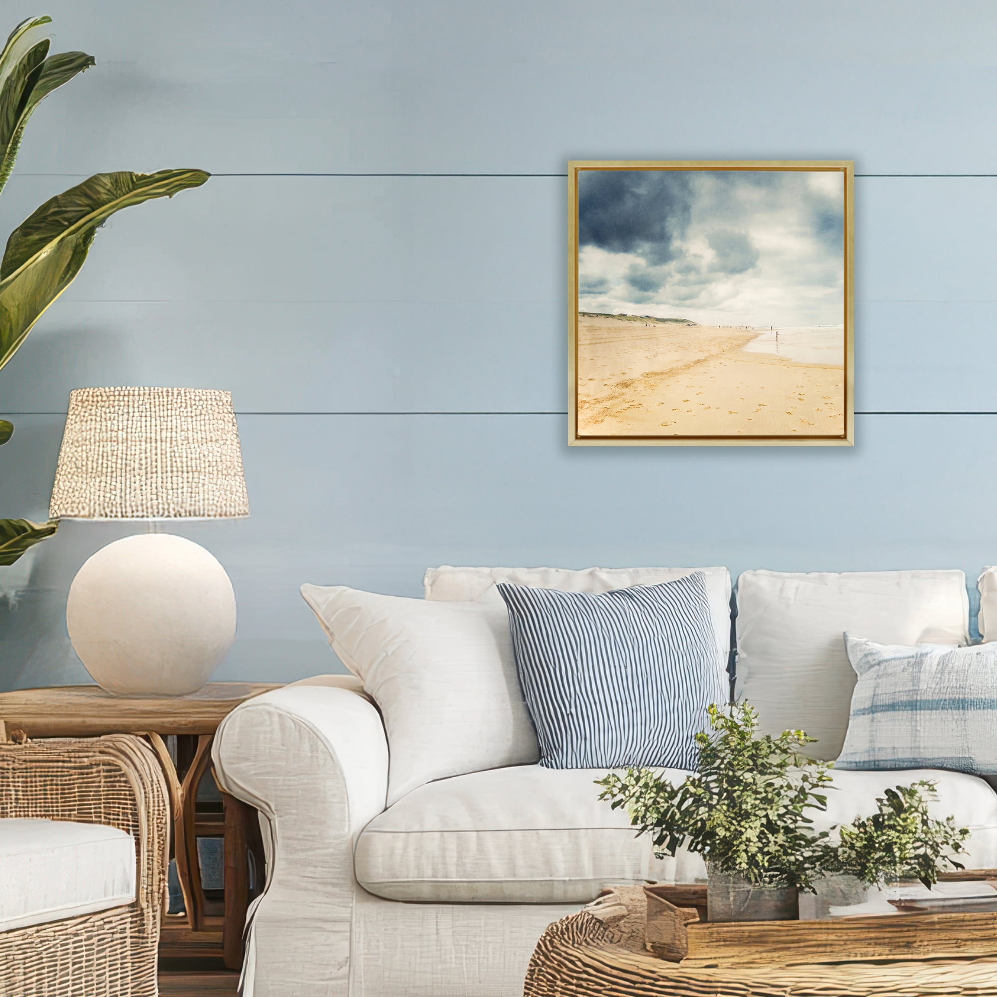 Stupell Industries Beach On A Cloudy Day Gold Framed Floater Canvas Wall Art, design by Dirk Wüstenhagen