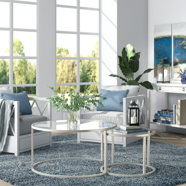 Evelyn Zoe Watson Round Nested Coffee Table in Satin Nickel