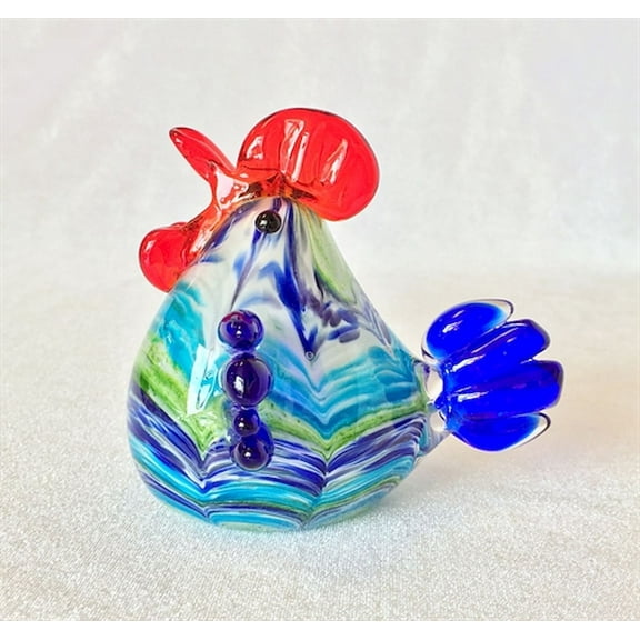 Hand Made Multi Color Striped Glass Rooster With Red Comb Figurine