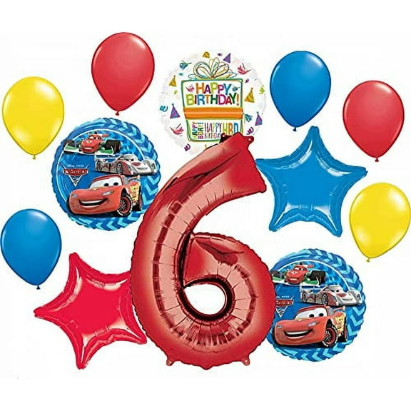 Disney Cars Party Supplies Lightning McQueen 6th Birthday Balloon Bouquet Decorations 12 pieces