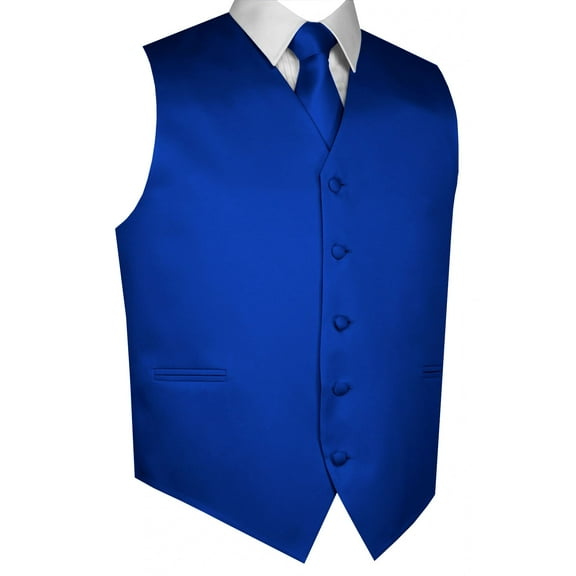 "BEST TUXEDO" Men's Formal, Wedding, Prom, Homecoming, Tuxedo Vest, Tie & Hankie Set in Royal Blue - 3XL