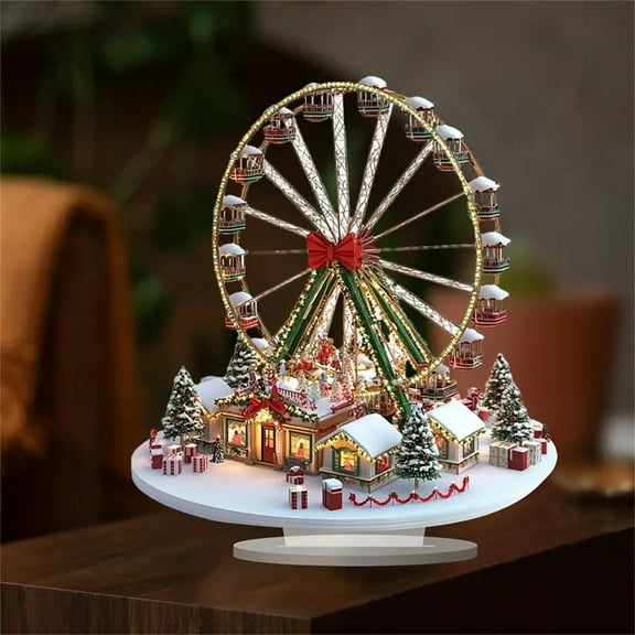 Leojiow Christmas Ferris Wheel Decoration Logo Ornament Acrylic Home Desktop Ornament Living Room Bedroom Holiday Decoration 22Cm Red
