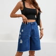 thumbnail image 4 of Women Denim Bermuda Shorts Knee Length Low Rise Baggy Jorts L, 4 of 9