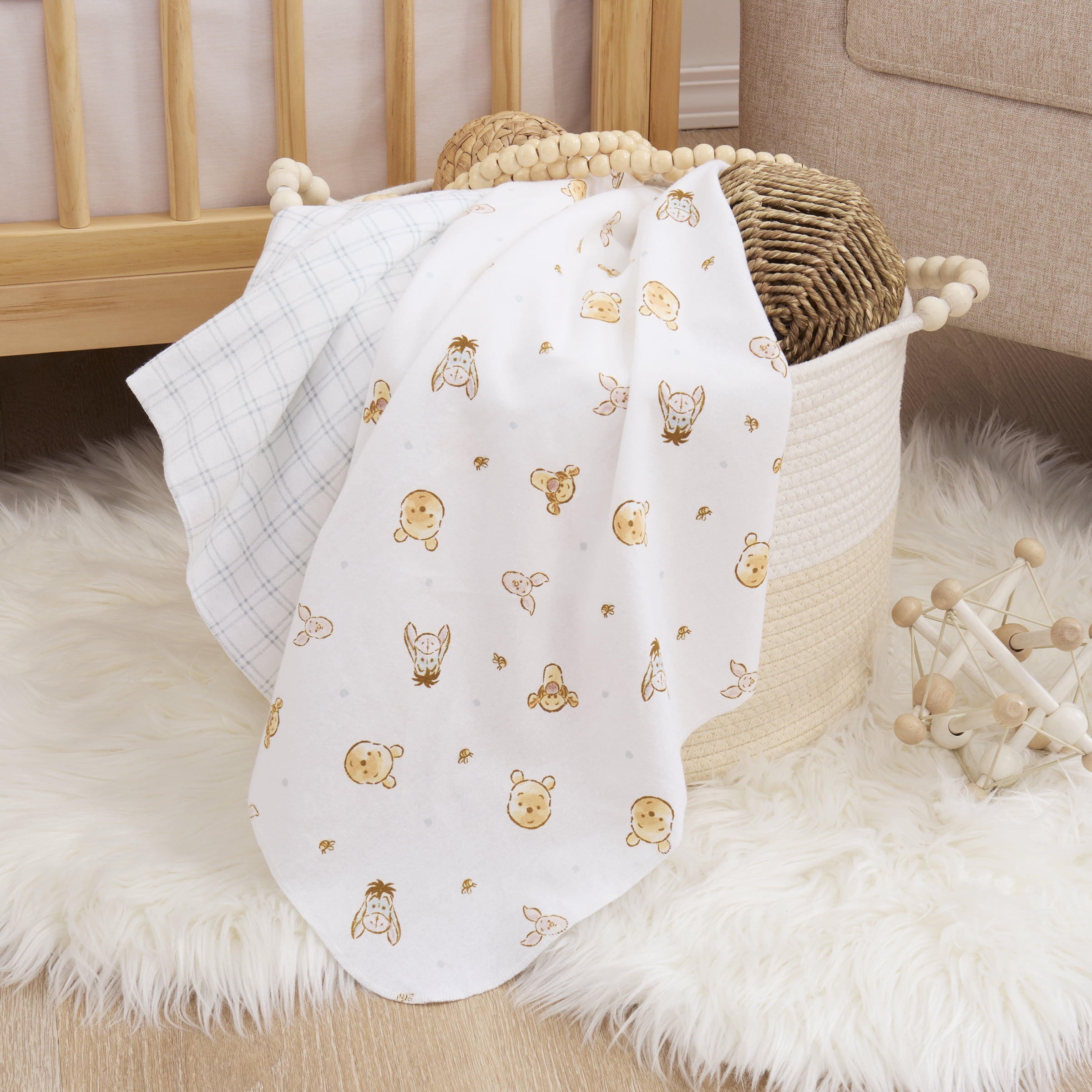 Disney Winnie the Pooh Ivory Cotton Flannel Receiving Baby Blanket (2 count)