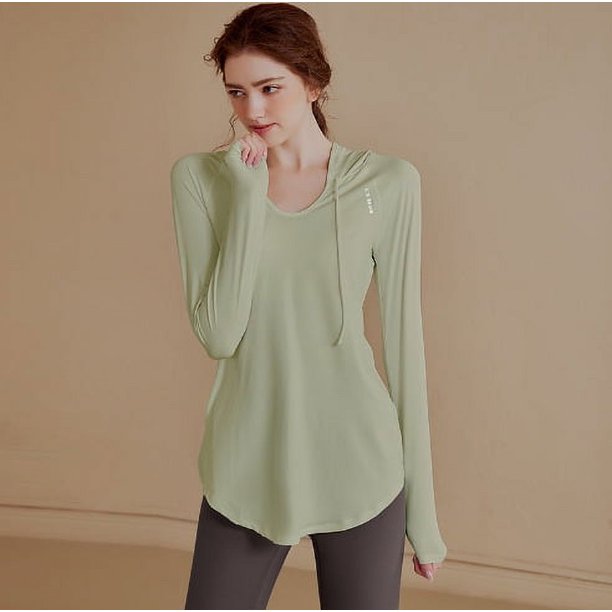 Ropa de fitness para mujer, camisetas deportivas casuales de manga larga sueltas, camisetas de yoga de longitud media, camisetas de fitness con capucha, suéteres