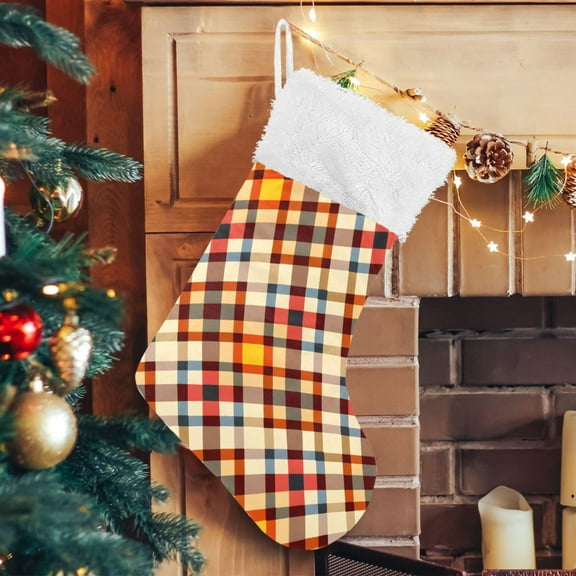Ryvnso Christmas Stockings Red Artistic Checkered Pattern 17.7" Large Stocking Decoration 1 Pack