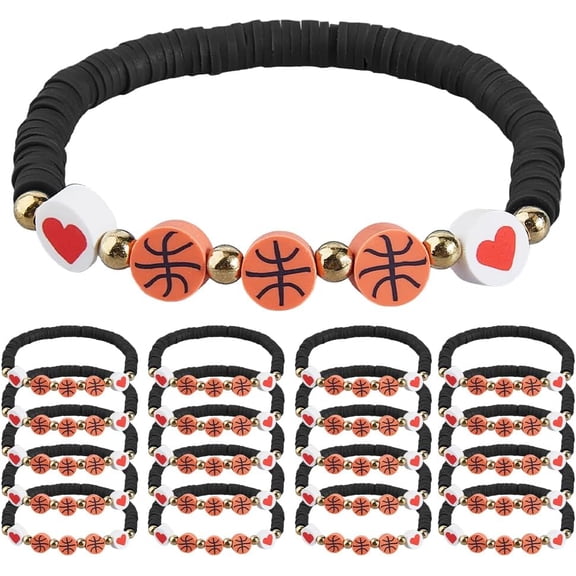 24Pcs Sports Charm Bracelets Basketball Beaded Bracelets Clay Beaded Bracelet Sports Team Party Gifts