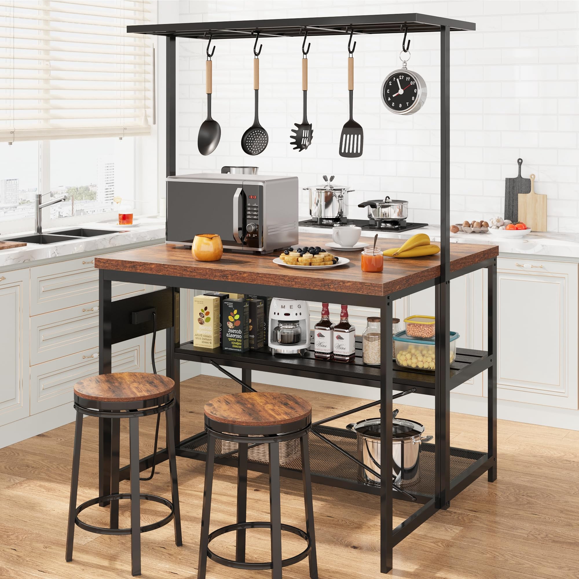 47'' Large Kitchen Island with Power Outlet, Island Table for Kitchen - Versatile, Durable, Space-Savin