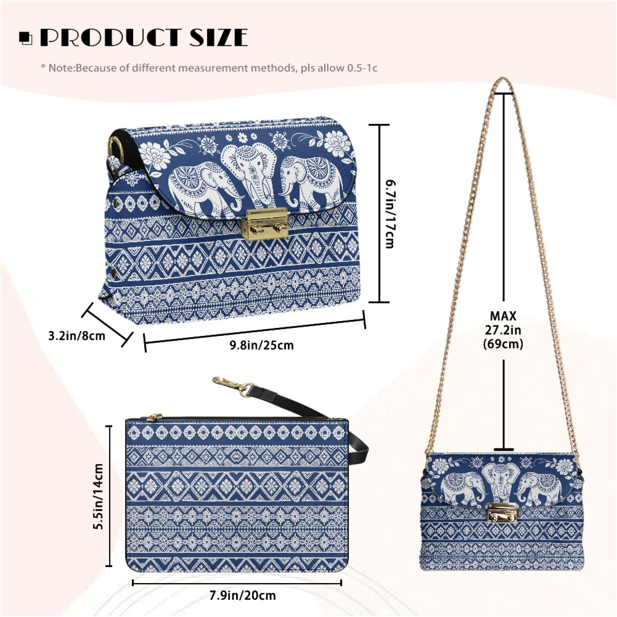 TSOVTHRID Aztec Elephant Floral Blue Print Small Crossbody Bag for Women Leather Crossbody Shoulder Bag Minimalist Travel Purse Cross body Handbag Fits Large Phone