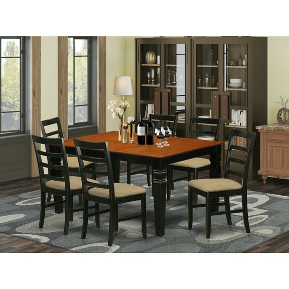 East West Furniture Weston 7-piece Dining Set with Fabric Seat in Black/Cherry