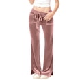 thumbnail image 2 of Women's Velvet Flare Pants, High Waist Drawstring Wide Leg Pants, Soft Casual Lounge Pants with Side Pockets for Daily Wear, Loungewear and Relaxed Outfits Pink XXL, 2 of 7