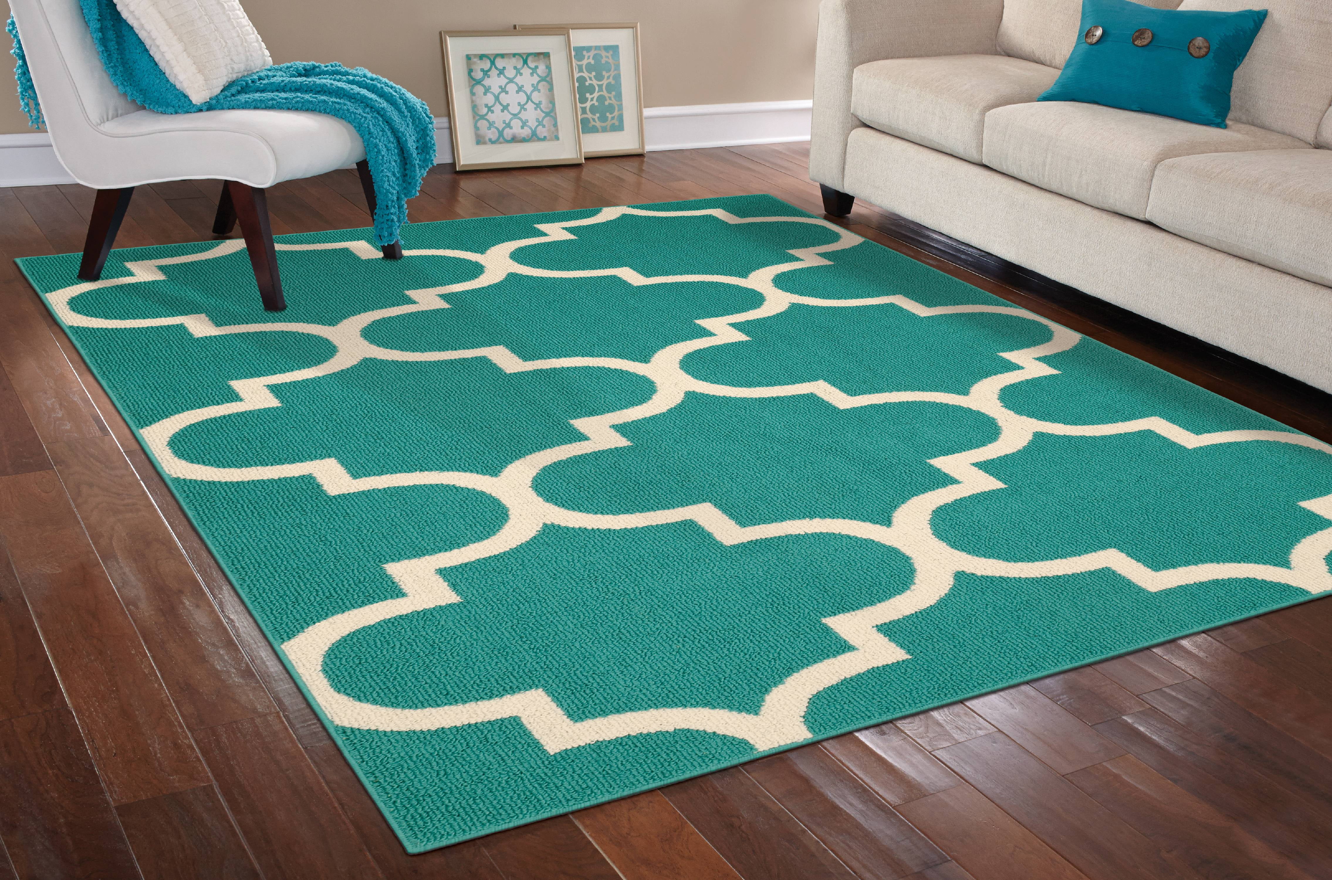 Garland Rug Quatrefoil Teal/Ivory 8'x10' Floral Indoor Area Rug