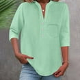 thumbnail image 2 of Women's Casual Shirts with Pocket V Neck Button 3/4 Sleeve Basic Tee Casual Loose Fit Solid Color Tops (2XL, Mint Green), 2 of 7
