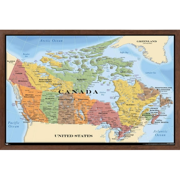 Map - Canada Wall Poster, 22.375" x 34", Framed