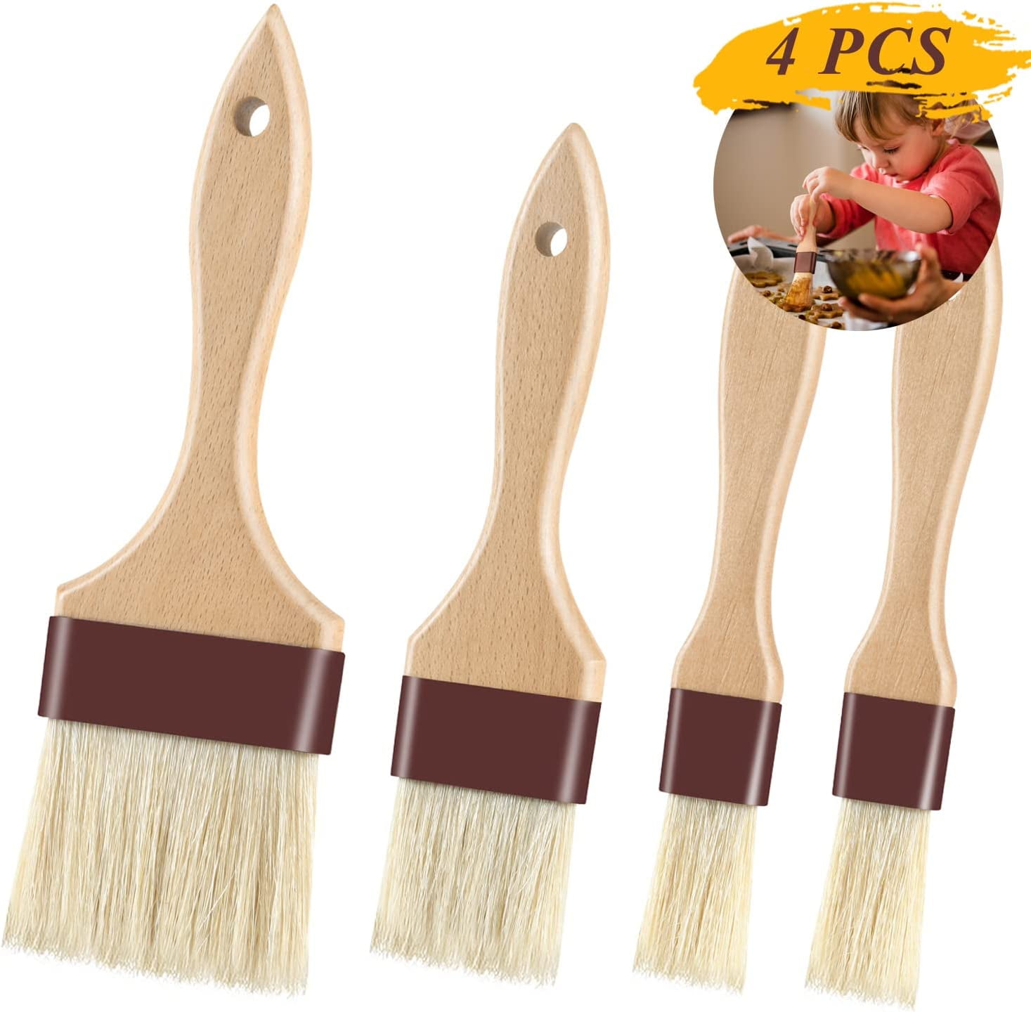 Alminionary 4Pcs Pastry Brushes Basting Oil Brush with Boar Bristles and  Hardwood Handles BBQ Cooking Baking Brush for Spreading Butter, Egg Liquid  to