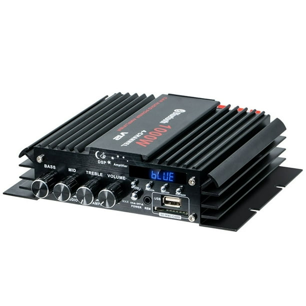 Amplificador USB Bluetooth 5.0 de 4 Canales y 12 V, Sonido Estéreo HiFi para Coche, Hogar, Ordenador y Música Sin Pérdidas.