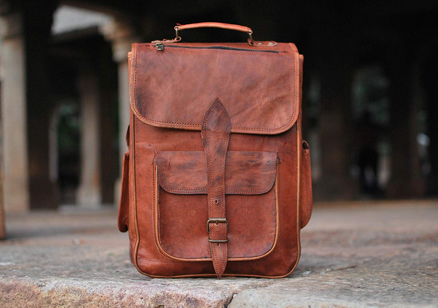 Genuine Leather Shoulder Unisex Travel Vintage Bagpack Bag Laptop  Messenger