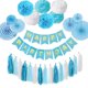 thumbnail image 1 of Kit de globos blancos y azules, 28 unidades, con pompones de papel para pancartas, 1 of 1