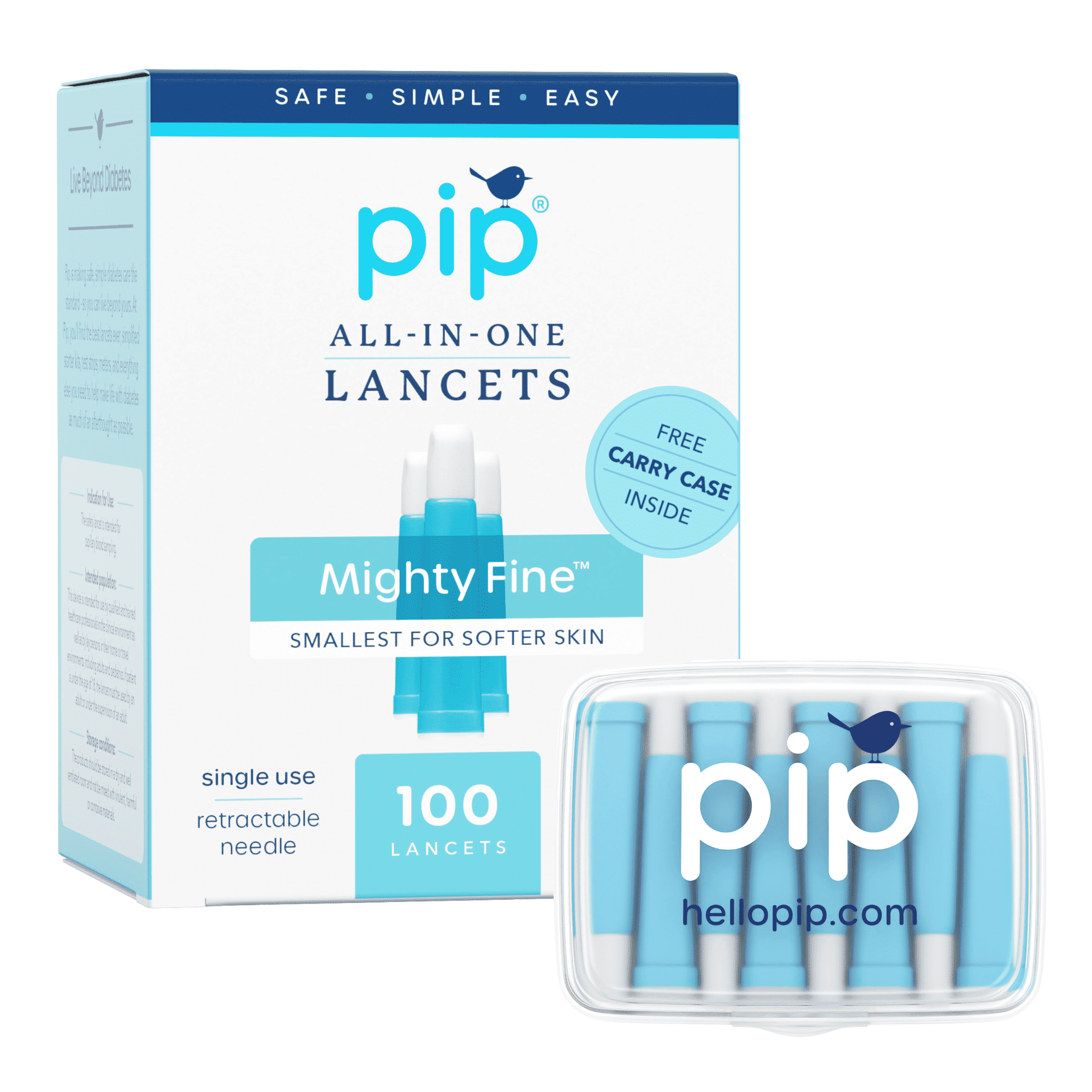 Pip Diabetic Lancets, All-in-One Safety Lancets for Blood Sugar Testing, 30G x 1.0mm, 100 Count