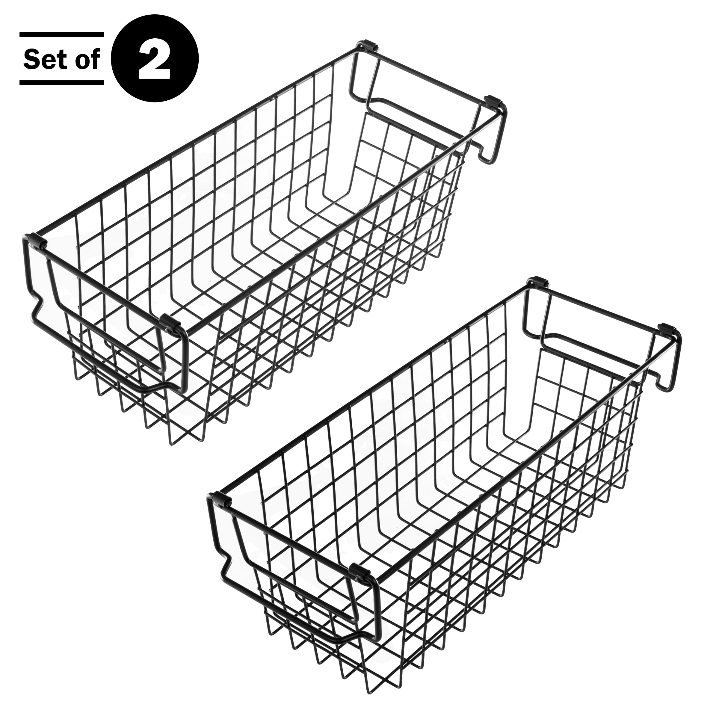 Set of 2 Storage Bins - Basket Set for Toy, Kitchen, Closet, and Bathroom Storage - Small Shelf Organizers with Handles by Home-Complete (Black)