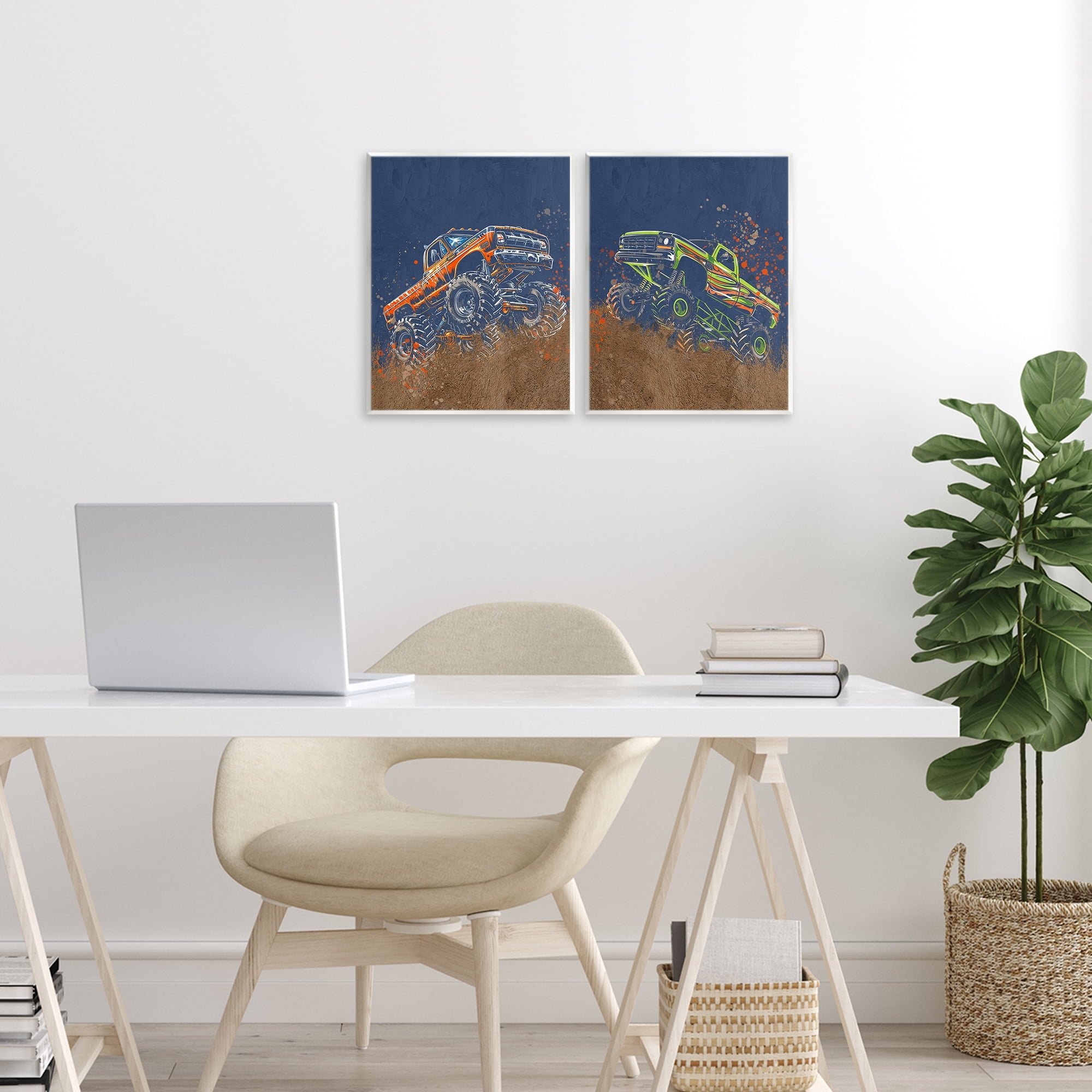 Monster Truck Jam 2 Piece Wall Plaque Art Set, design by Kim Allen
