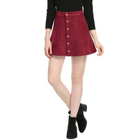 Allegra K Women s Faux Suede Button Front A-Line Mini Skirt | Walmart (US)