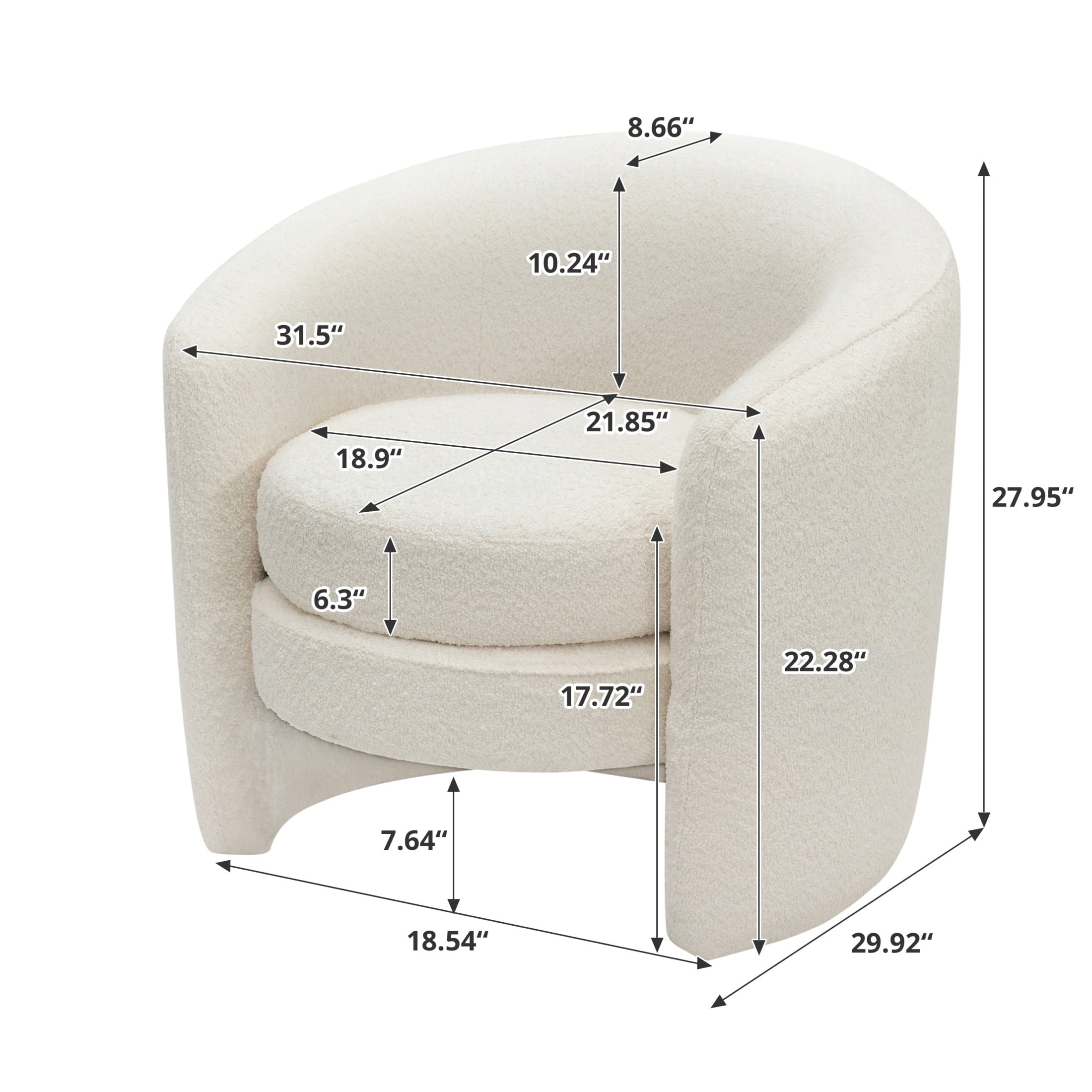 Ezra Luxurious Curved Back Boucle Upholstered Accent Chair, Ivory