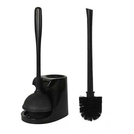 GARITIN Plunger and Toilet Brush Set with Holder, 2 in 1 Toilet Plunger and Brush Combo for Bathroom Cleaning, Black