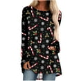 thumbnail image 2 of Nouveaux Hauts pour Femmes 2023 Manches Longues Col Rond Blouse Ample Chemises Imprimées de Noël Coupe Décontractée Chandail en Molleton Oversize pour Femmes, 2 of 5