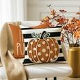 thumbnail image 3 of Fall Pillows Decorative Throw Pillows,Fall Pillow Covers 18x18 Set of 4,Polka Dots Pumpkin Autumn Pillow Covers,Maple Leaf Stripes Thanksgiving Throw Pillows Burnt Orange(5-18), 3 of 6