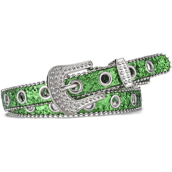 CoCoMangos Rhinestone Western PU Sparkly Belt for Men Women Vintage Bling Waist Belts for Pants Jeans