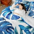 thumbnail image 4 of Castle Fairy Blue Leaves 7 Pieces Bedding Comforter Set,Tropical Plants Full Bedding Set Lightweight,Botanical Theme Fitted Sheet Flat Sheet,Breathable Abstract Home Decor,Reversible, 4 of 8