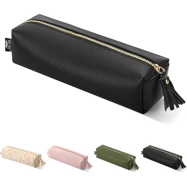 wonima02 - PU Leather Pencil Case, Black, Pencil Case Small Pencil Pouch, Aesthetic Pencil Cases