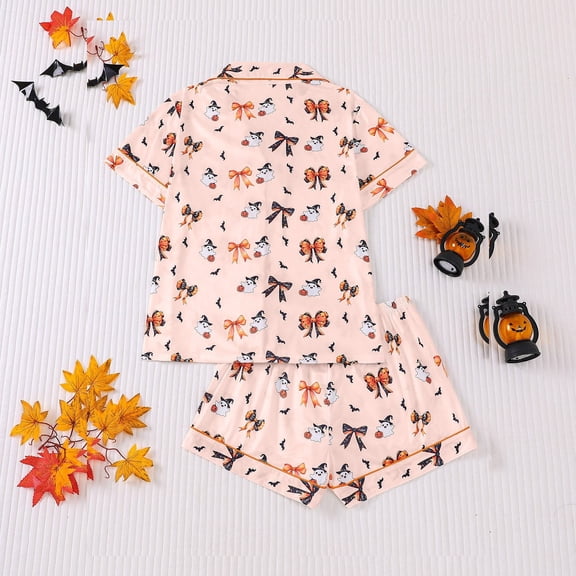 FASHOFT Valentine's Day Pajamas for Women Set Button Up Pjs Short Sleeve Bow Graphic Ruffle Sleepwear Notch Collar Bride Soft Pj Lounge Sets Beige L