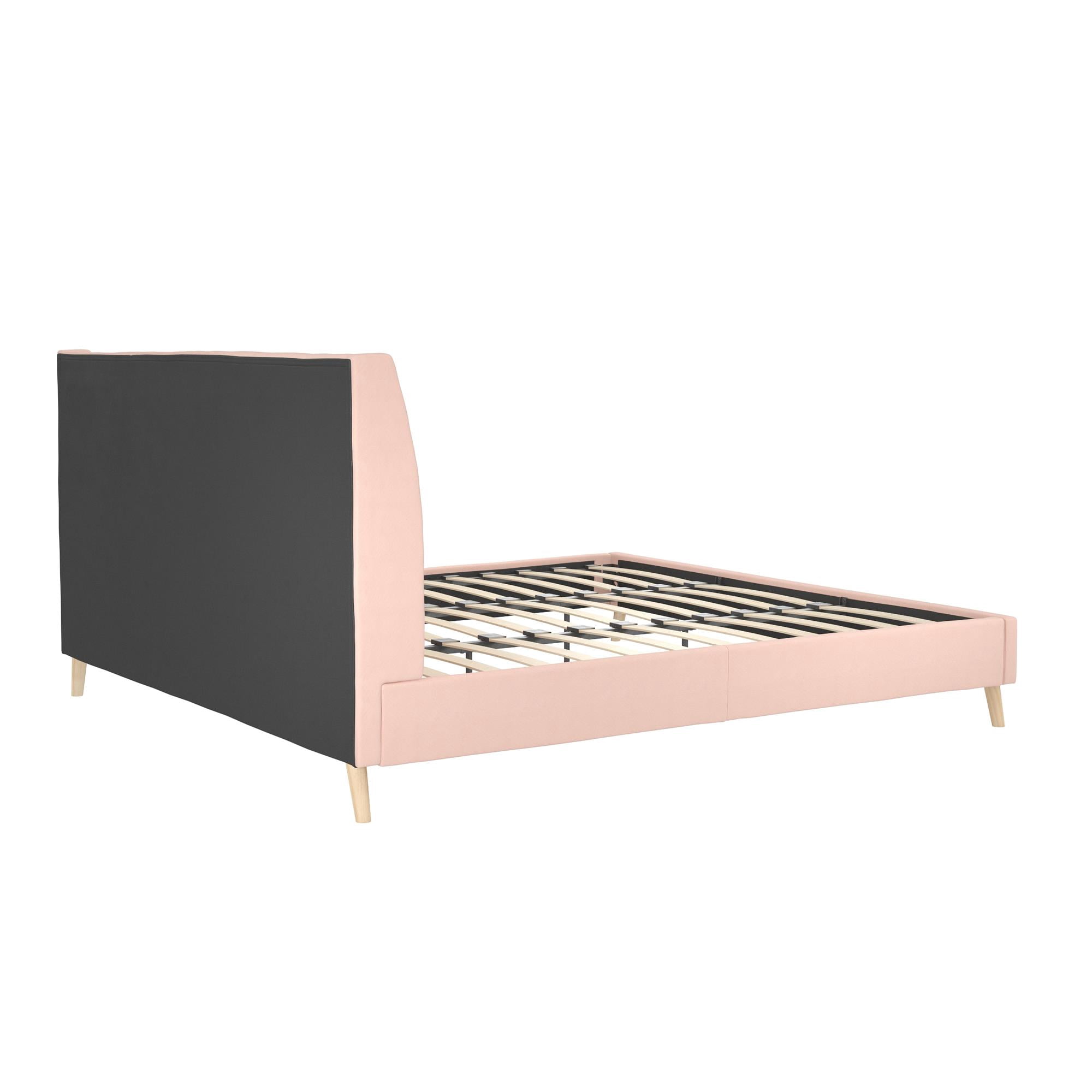 Novogratz Her Majesty Tufted Upholstered Bed Frame, King, Pink Linen