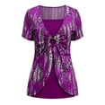 thumbnail image 4 of Likimi T Shirts For Women V Neck Short Sleeve Graphic Print Relaxed Fit Summer Comfortnable Tops Purple Size 2Xl, 4 of 4